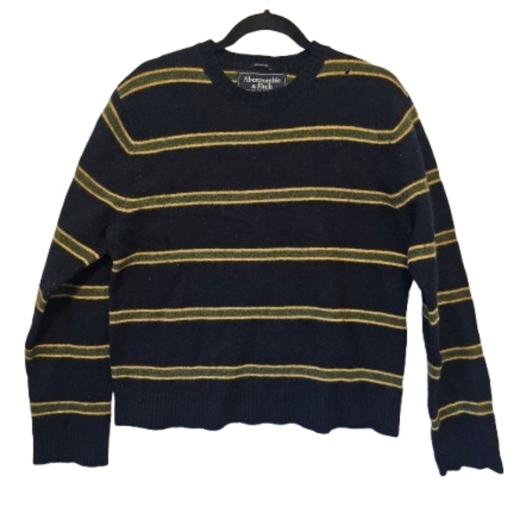 Abercrombie & Fitch Y2K Wool and Nylon Navy Striped Sweater Men's Medium* Hole